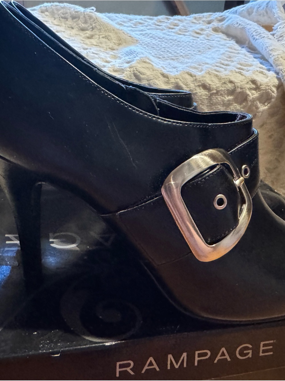 Rampage Black Leather High Heel with Silver Buckle